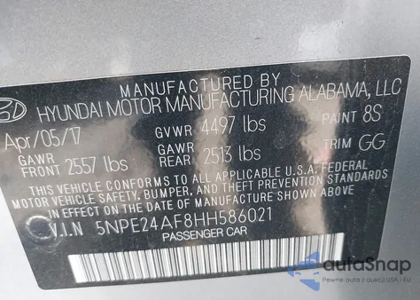 2017 Hyundai Sonata from USA, damaged, VIN 5NPE24AF8HH586021